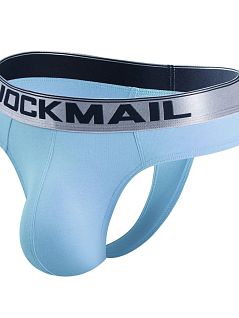 Хлопковые стринги анатомического кроя голубого цвета JOCKMAIL RTJM1029-17